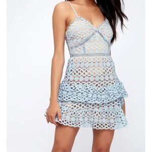 Lulu's Beauty and Lace  Light Blue Crochet Lace Mini Dress L